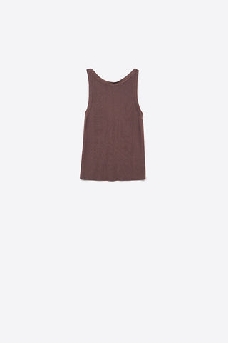 Brown Ribbed Sleeveless Top