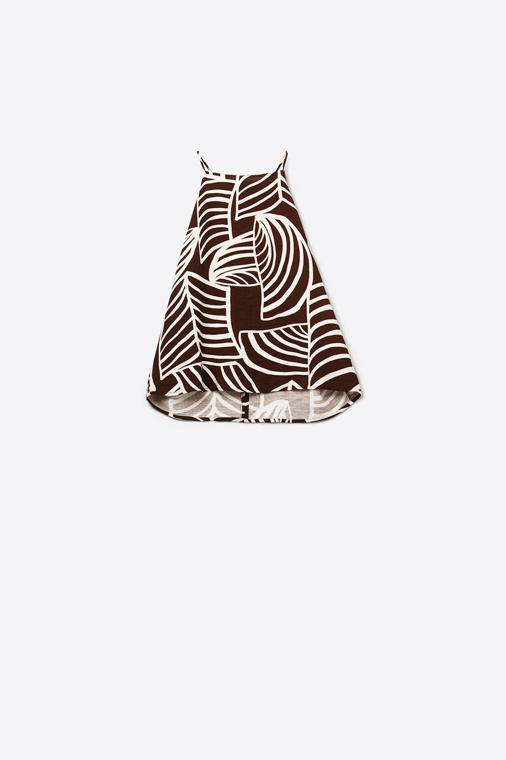 Brown Sleeveless Halter Top with White Leaf Print - Tops
