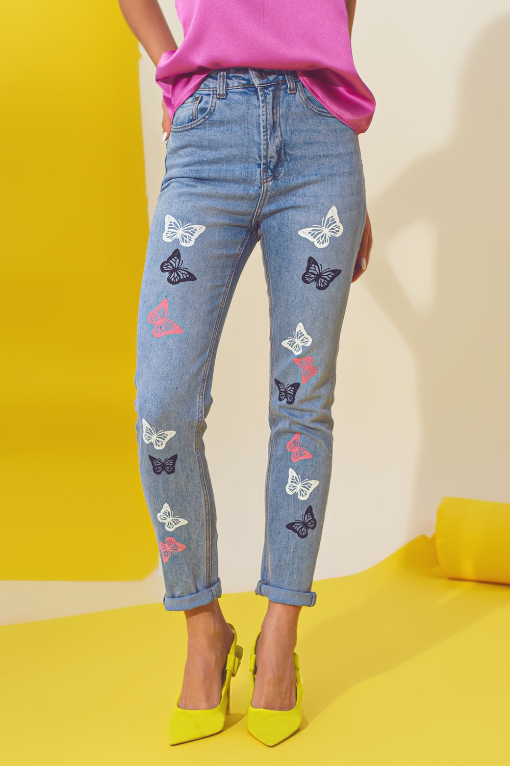 Butterfly Detail Skinny Jeans in Light Blue Wash Q2 Jeans BoutiqueLua