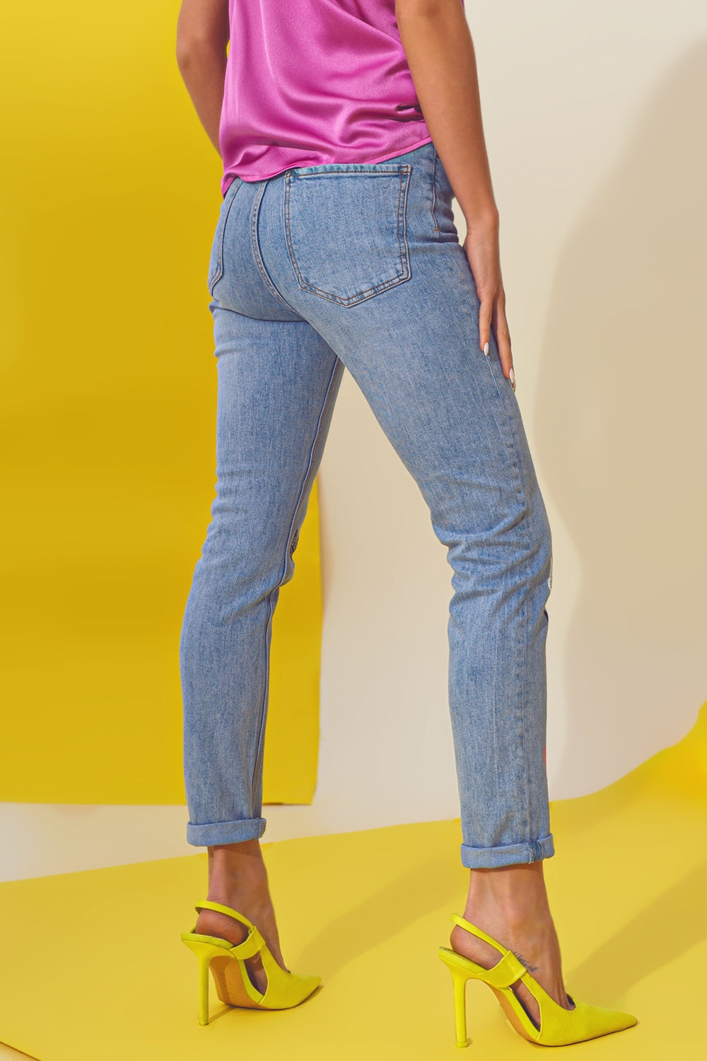 Butterfly Detail Skinny Jeans in Light Blue Wash Q2 Jeans BoutiqueLua