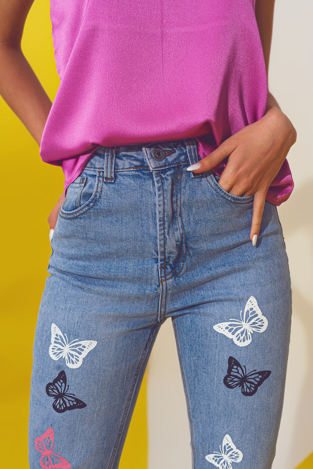 Butterfly Detail Skinny Jeans in Light Blue Wash Q2 Jeans BoutiqueLua