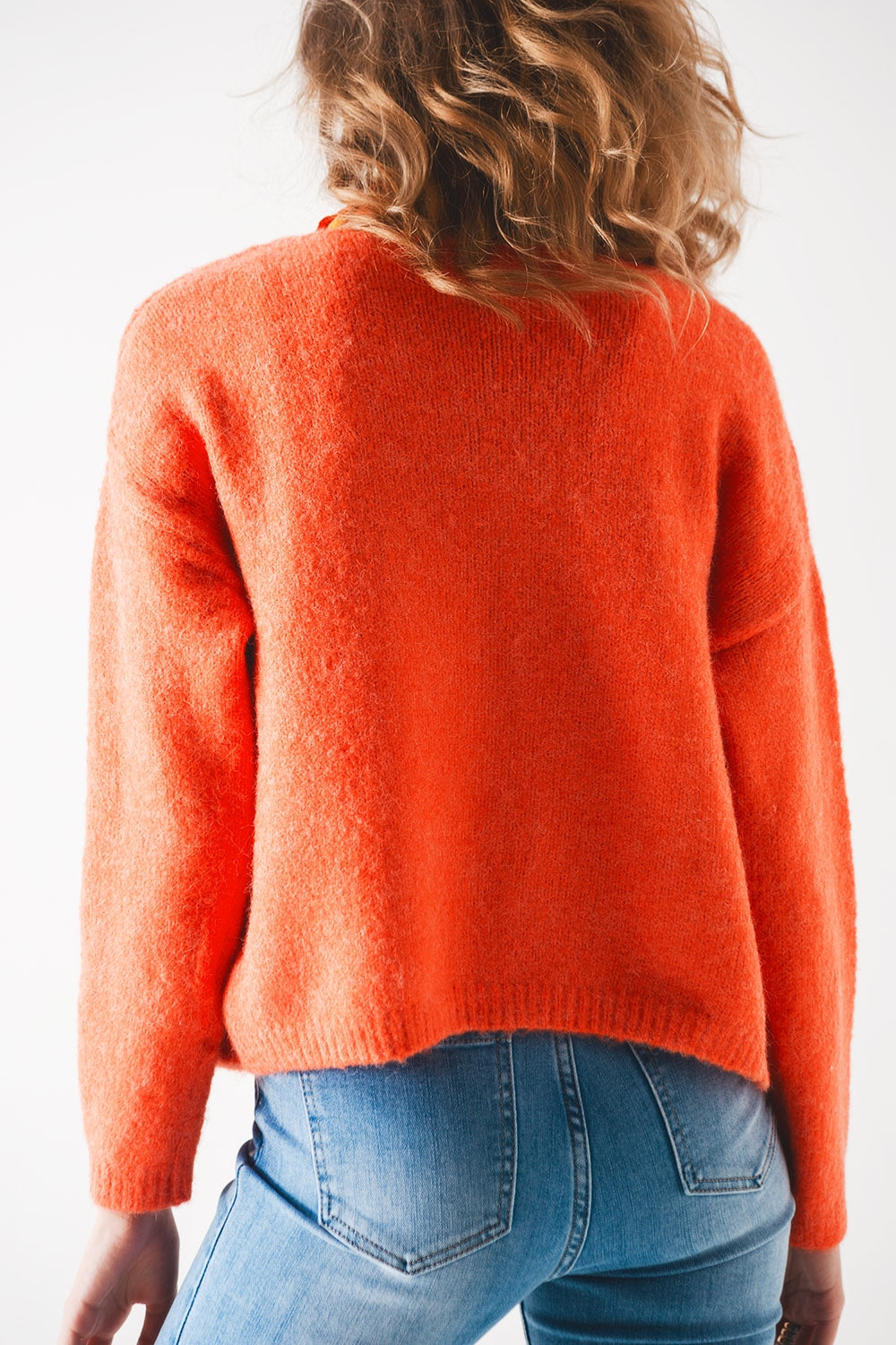 Button down cardigan in orange Q2 Sweaters BoutiqueLua
