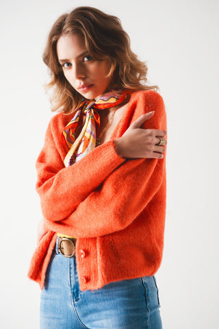Cardigan boutonné en orange