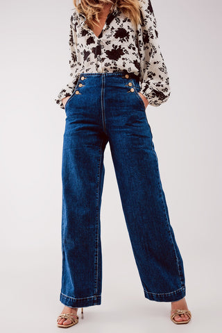 Button front jean in mid blue