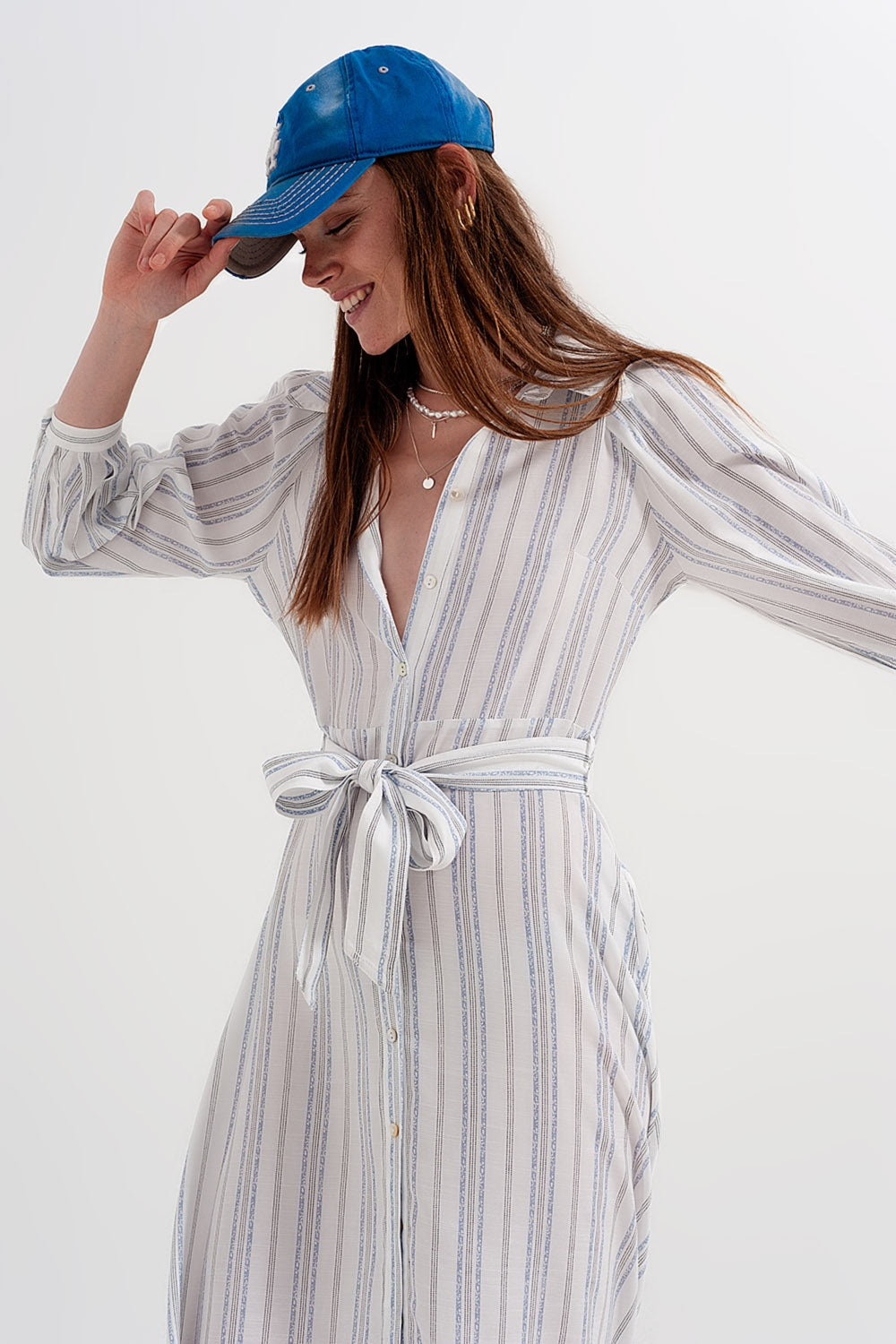 Button through smock midi dress in stripe - Dresses