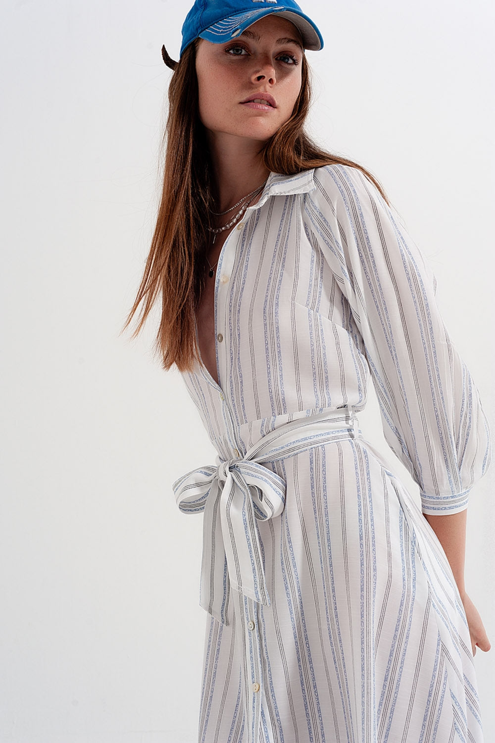 Button through smock midi dress in stripe - Dresses
