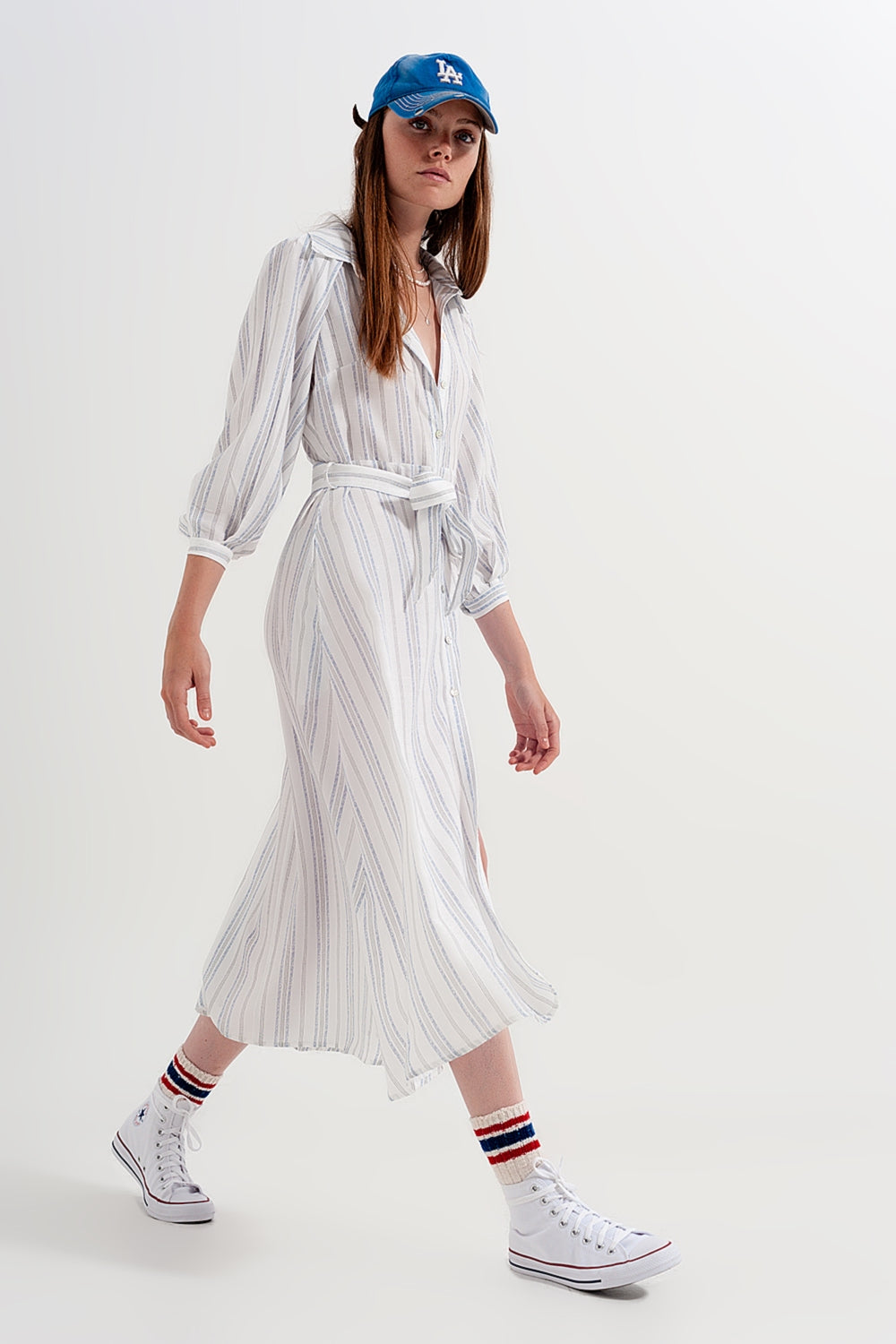 Button through smock midi dress in stripe - Dresses
