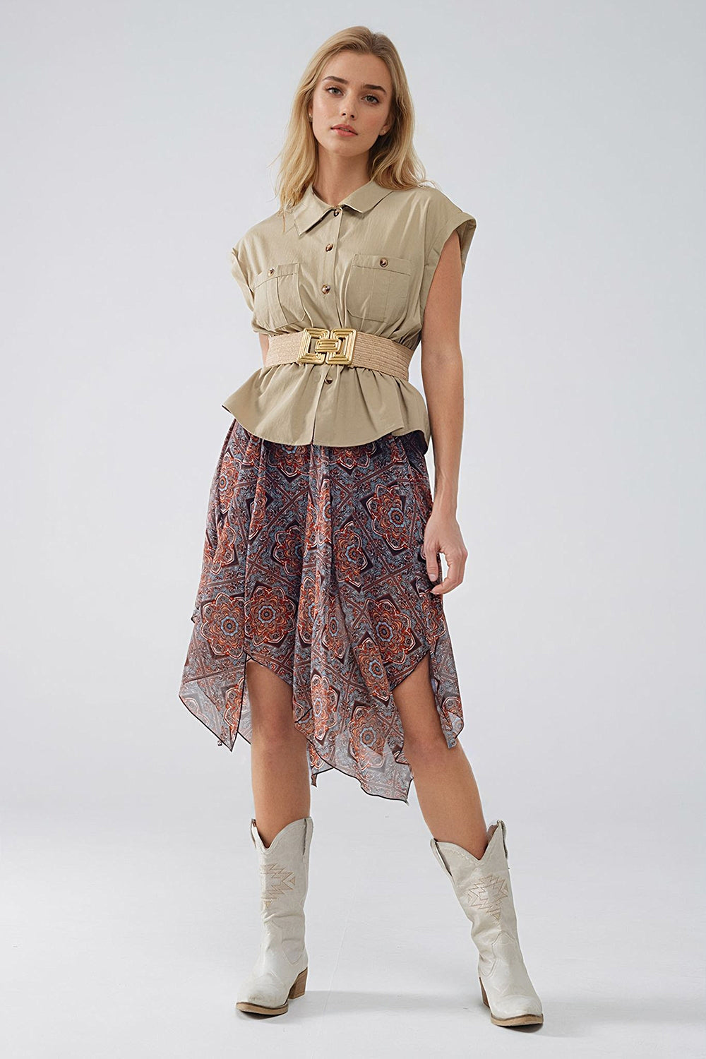 Button Up Khaki Shirt With Chest Pockets - Shirts
