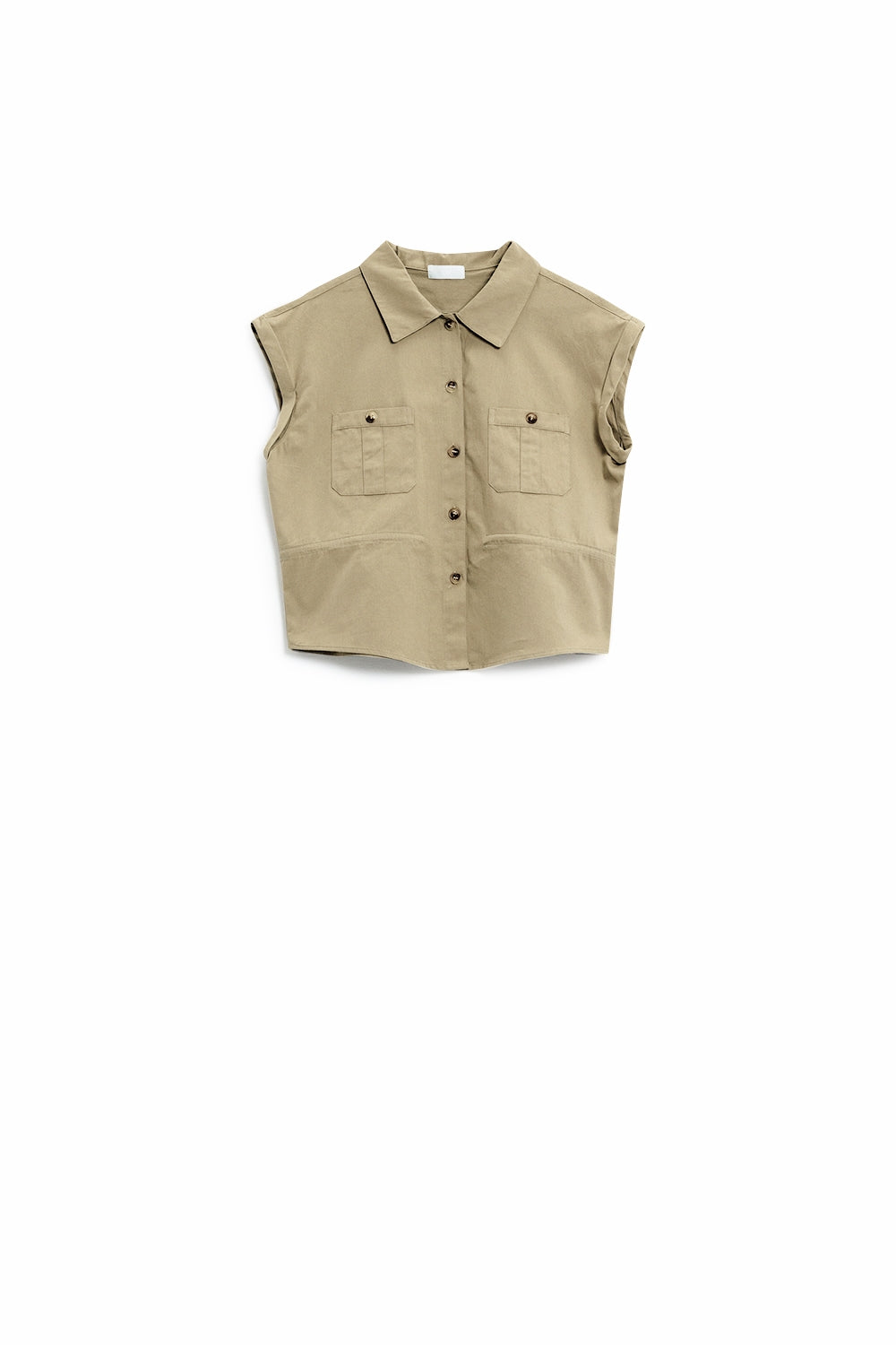 Button Up Khaki Shirt With Chest Pockets - Shirts