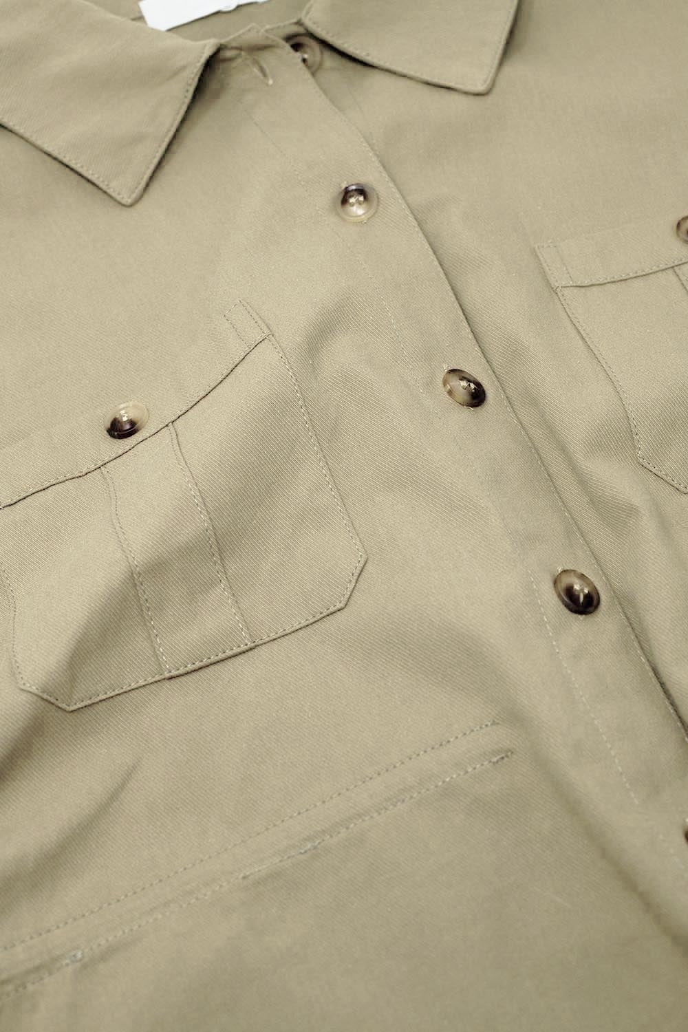 Button Up Khaki Shirt With Chest Pockets - Shirts