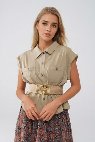 Chemise kaki boutonnée avec poches poitrine