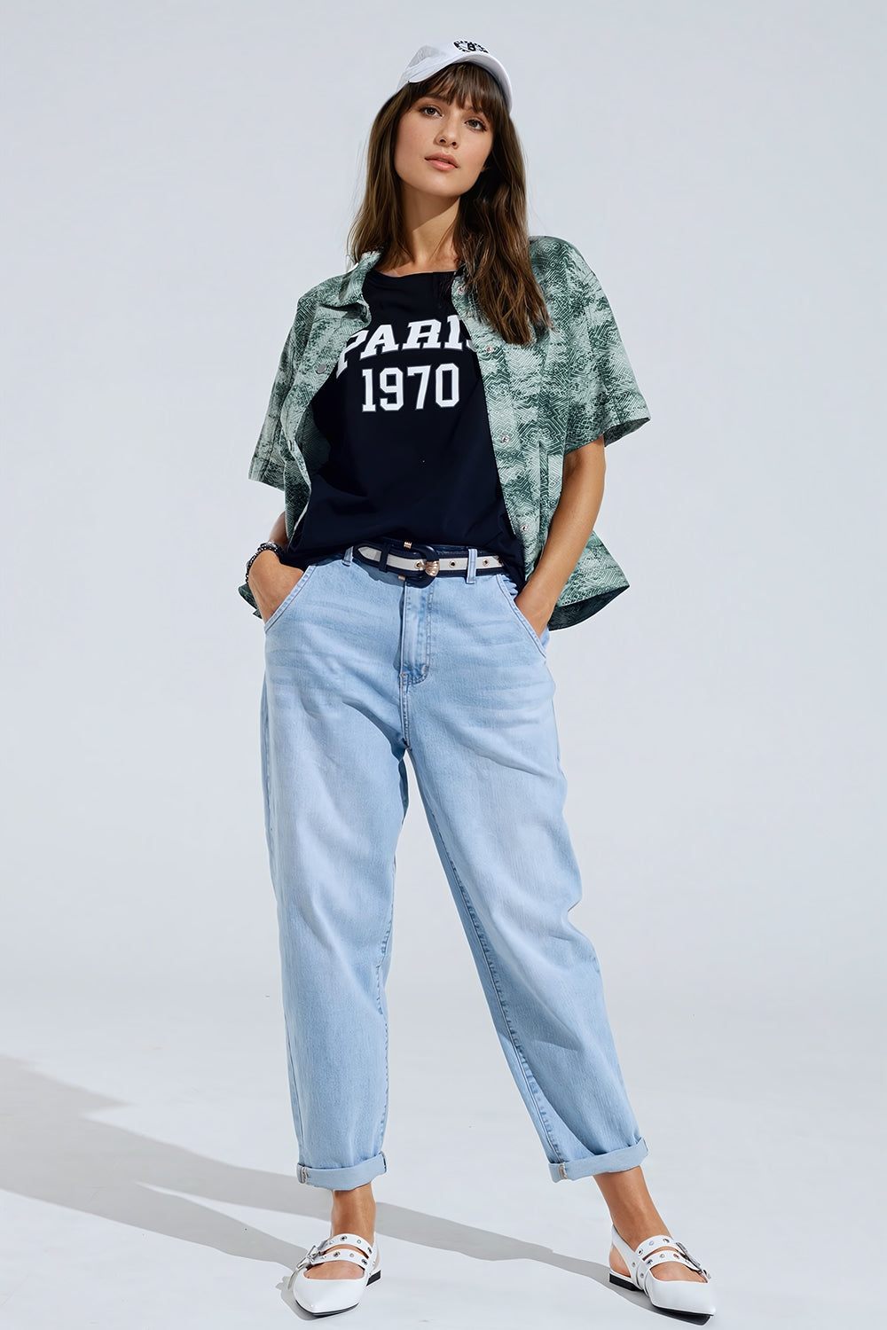 Button Up Polo Shirt In Tie Dye Green - Shirts