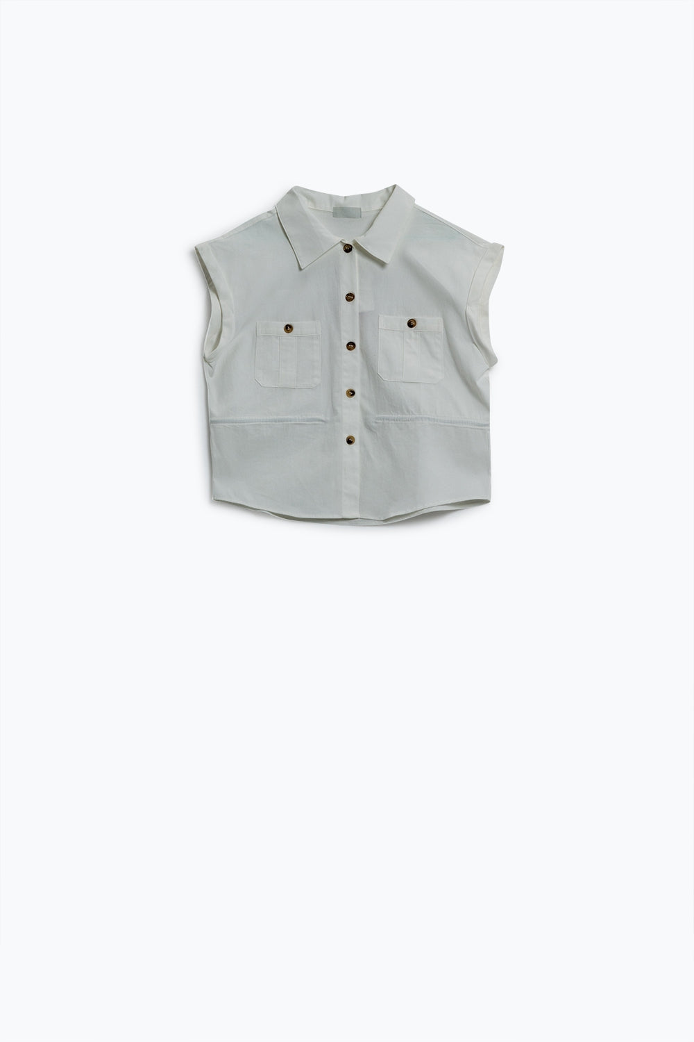 Button Up White Shirt With Chest Pockets - Shirts