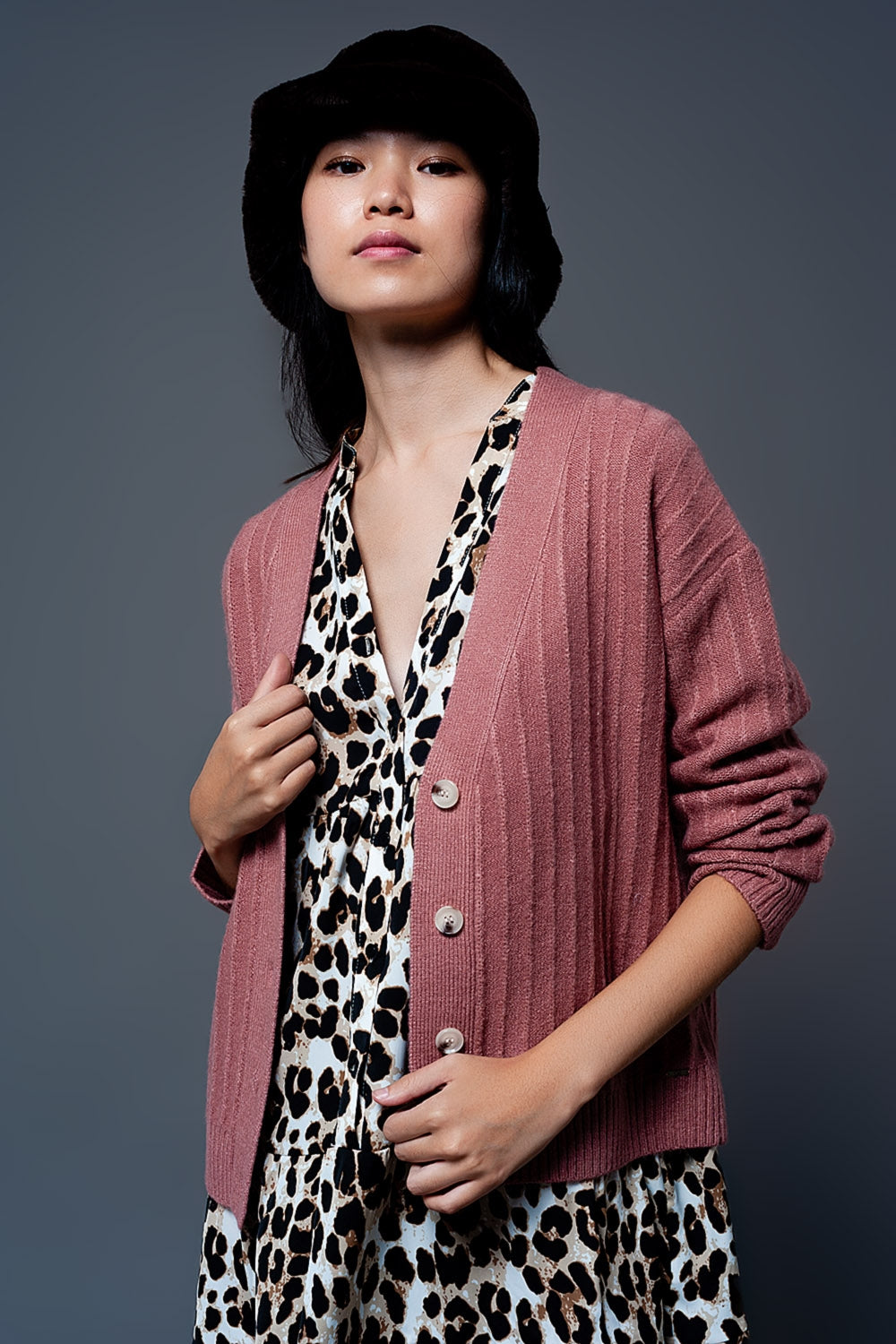 Cardigan with balloon sleeve in pink - Cardigans