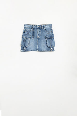 Cargo mini Denim Skirt with Hanging Details