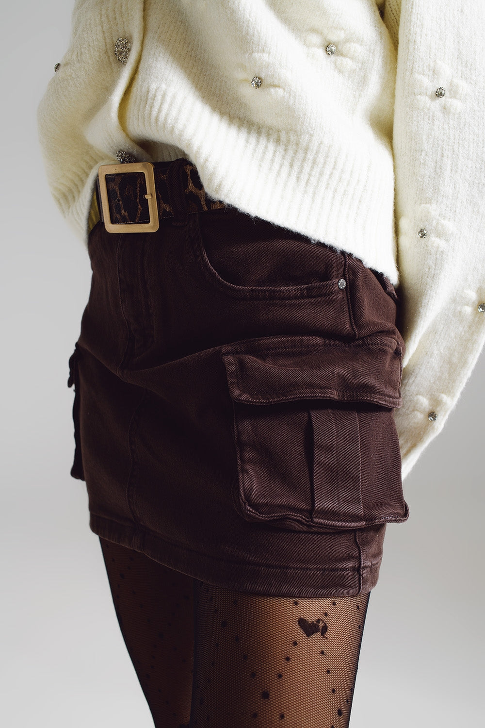 Cargo Mini Skirt in Dark Brown Q2 Skirts BoutiqueLua