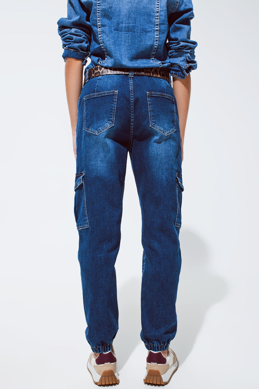 Cargo Style Jeans with Seam Down the Front in Medium Wash - Jeans