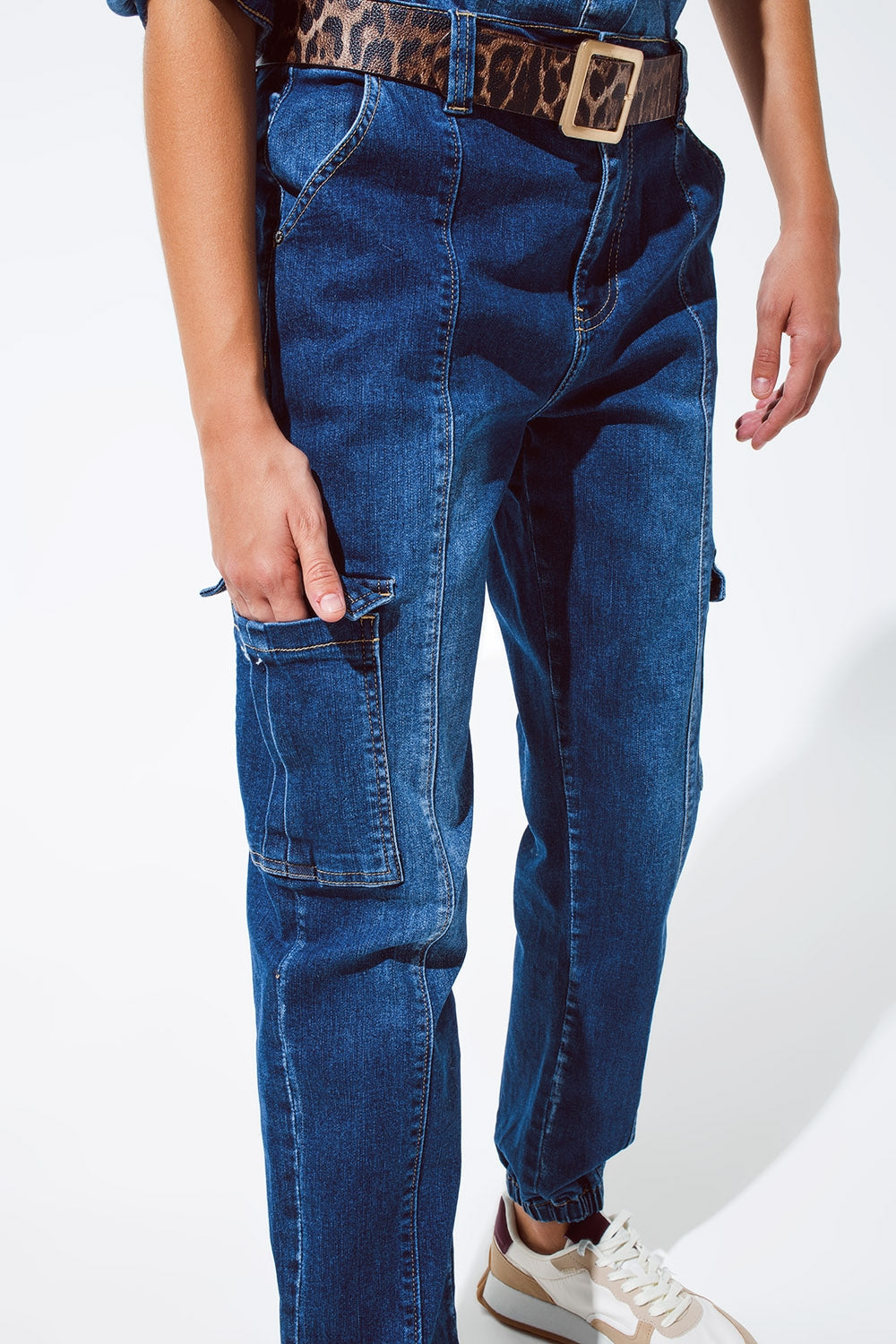 Cargo Style Jeans with Seam Down the Front in Medium Wash - Jeans