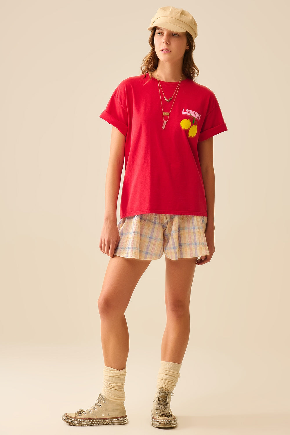 Checkered flowy short with Drawstring Waistband Multi-color - Pants