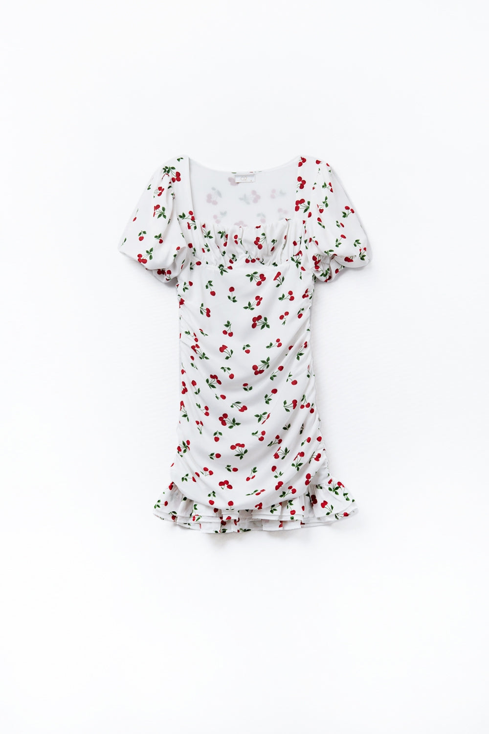 Cherry Puff Sleeve Mini Dress - Dresses