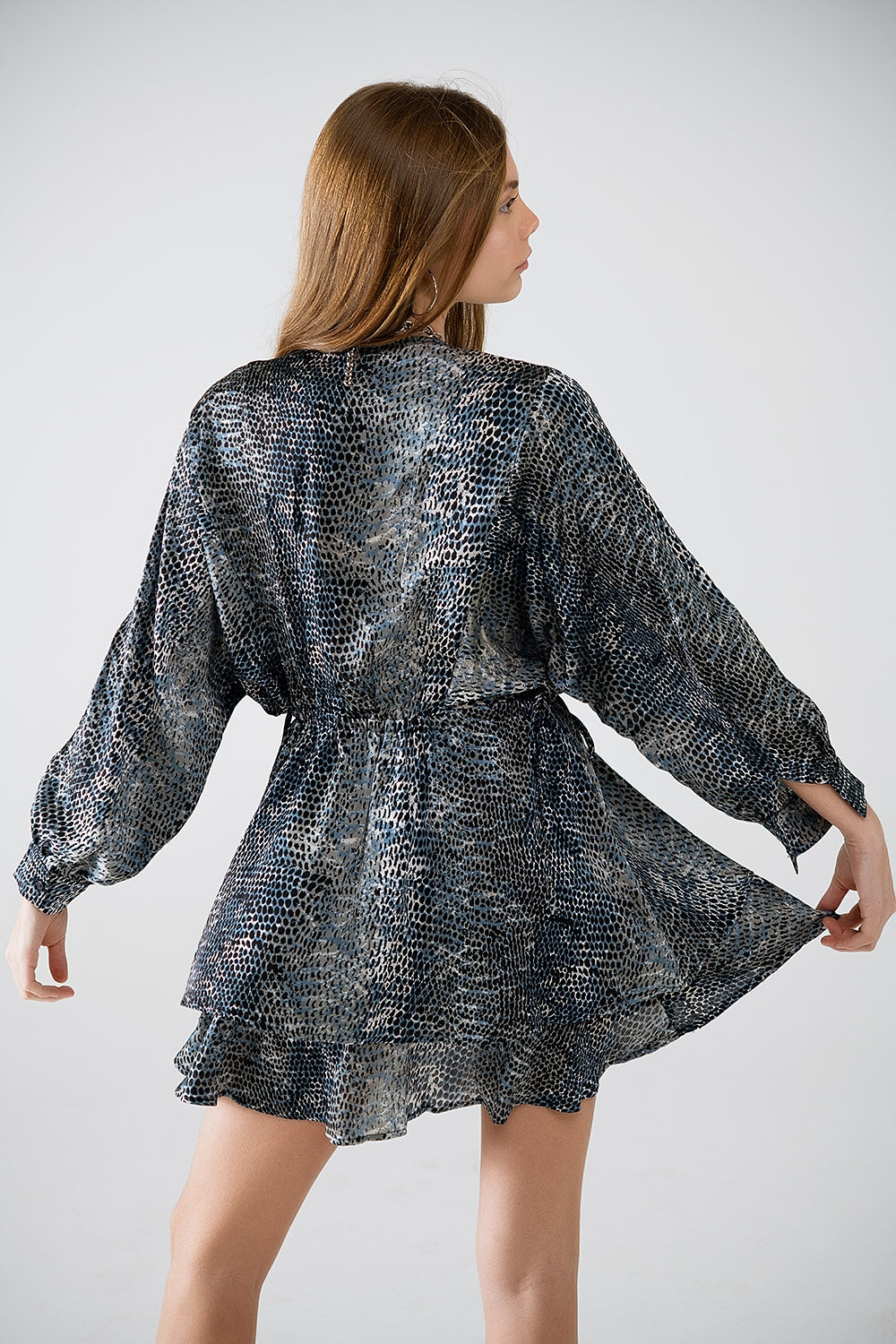 chiffon dress in grey leopard print