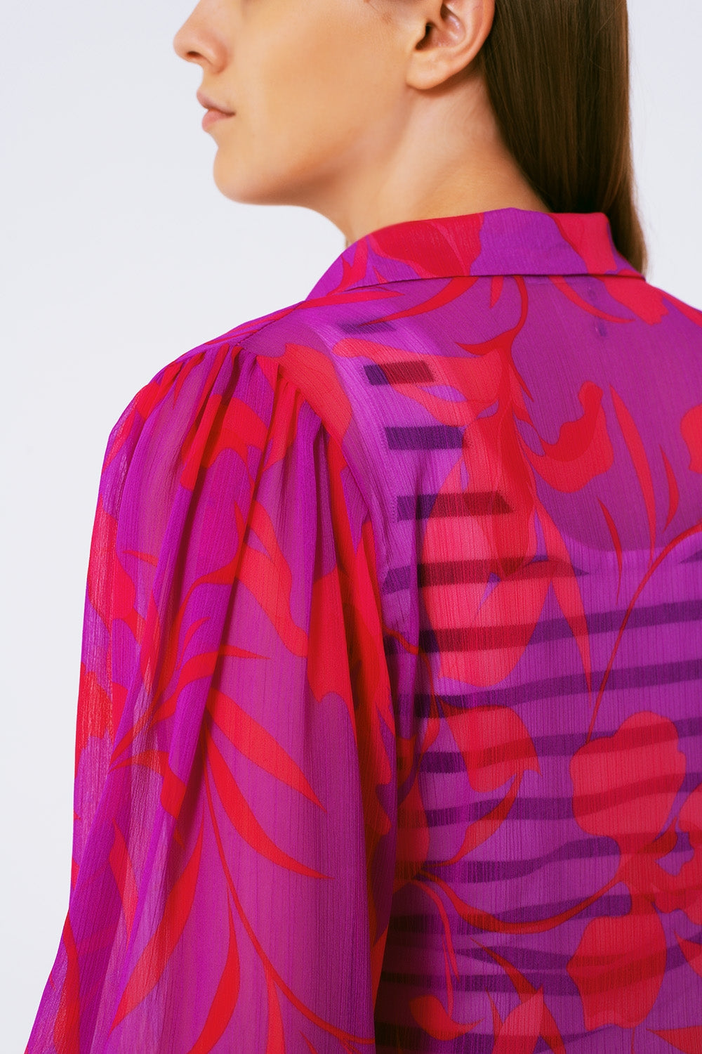chiffon floral print blouse in fuchsia - Shirts
