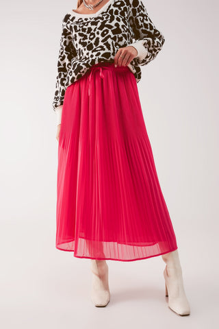 Saia midi plissada de chiffon em fúcsia