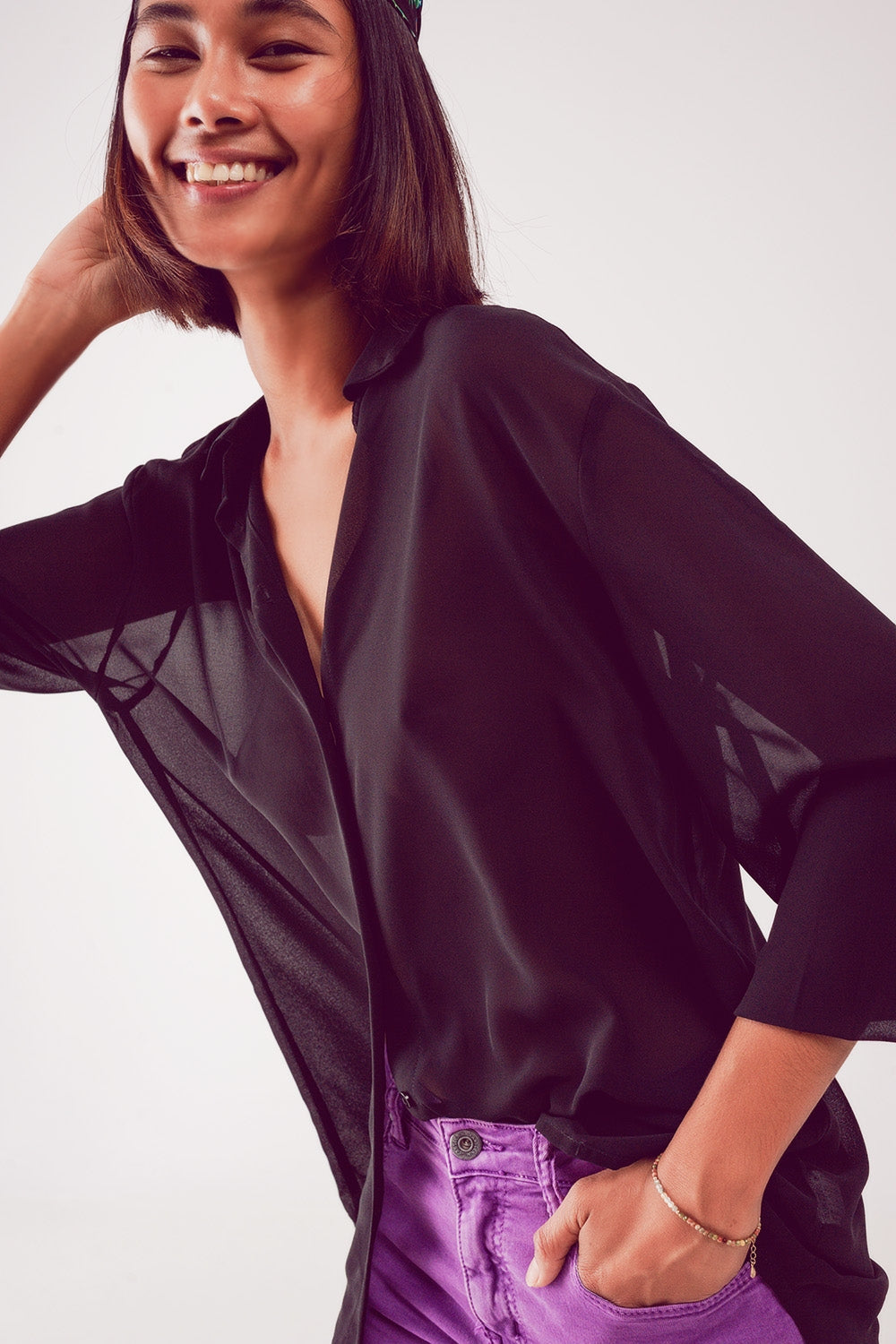 Chiffon shirt in black Q2 Shirts BoutiqueLua