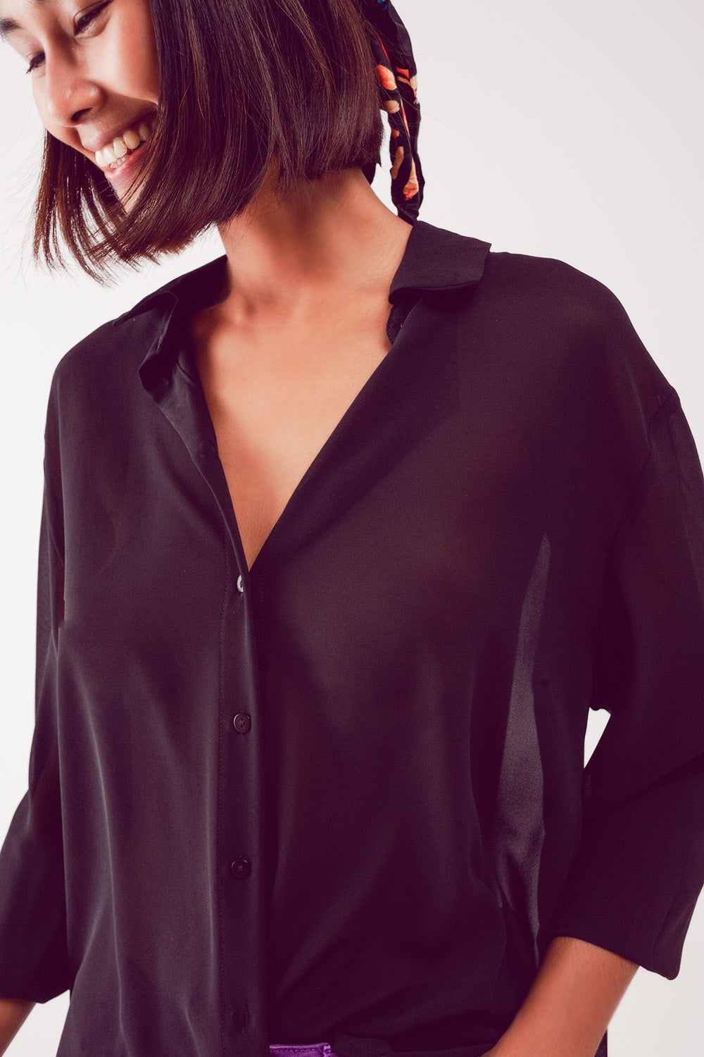 Chiffon shirt in black Q2 Shirts BoutiqueLua