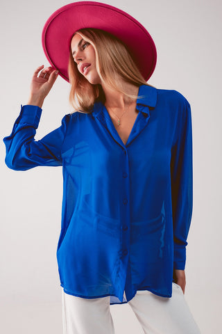 Chemise en mousseline de soie bleue