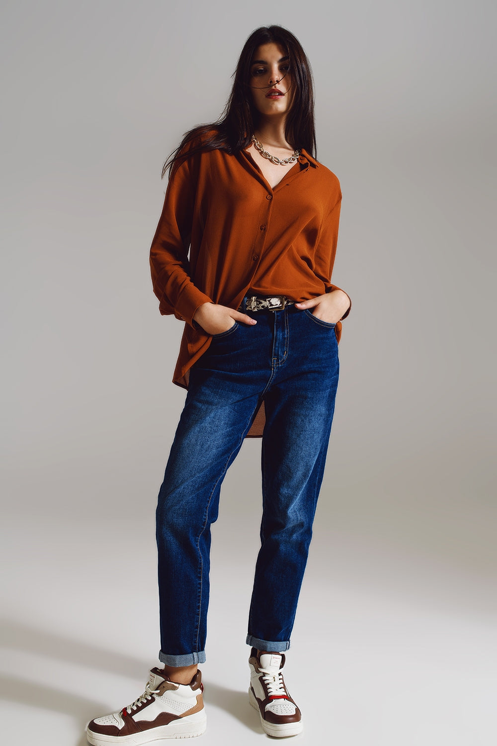 Chiffon shirt in camel color - Shirts