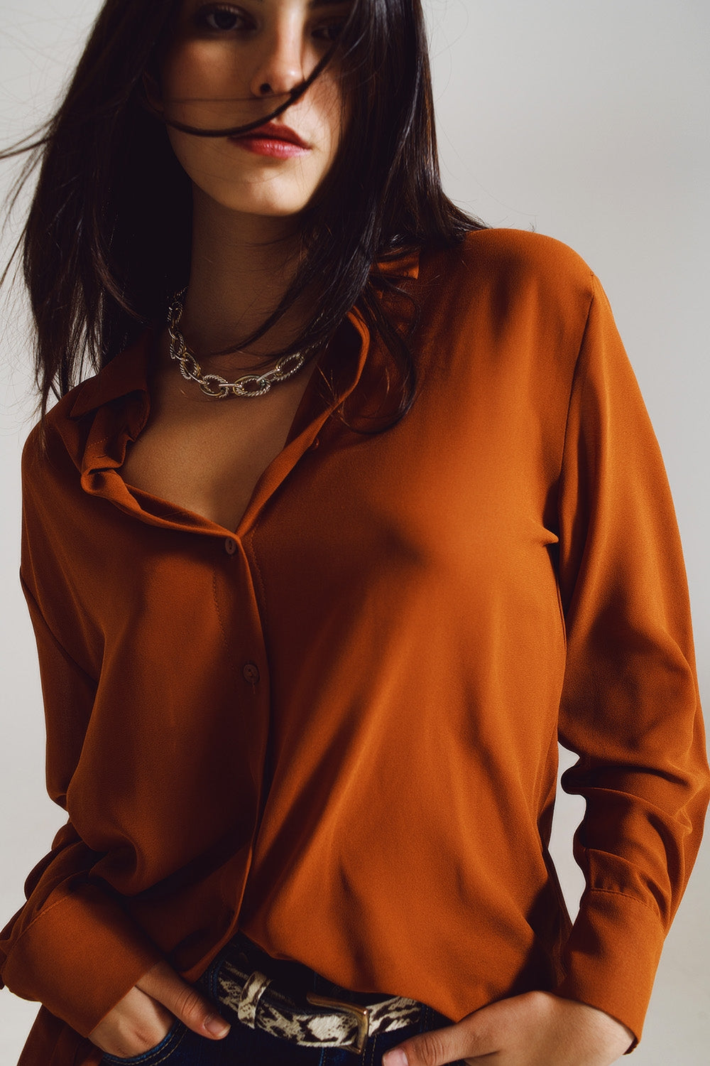 Chiffon shirt in camel color - Shirts