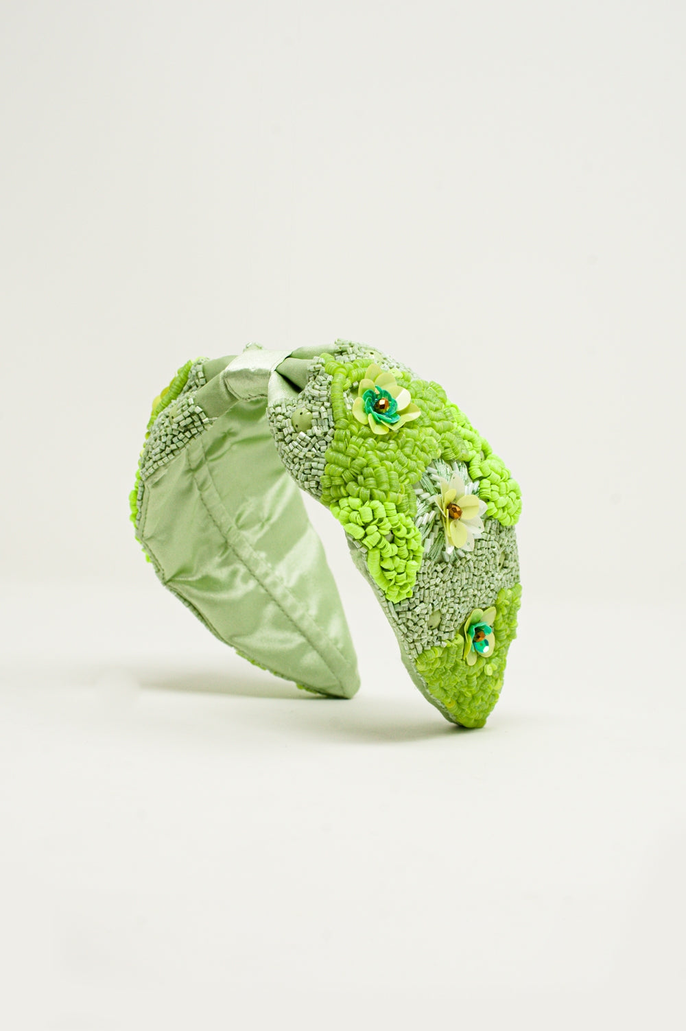 Chunky headband with embellished green flowers - Headbands