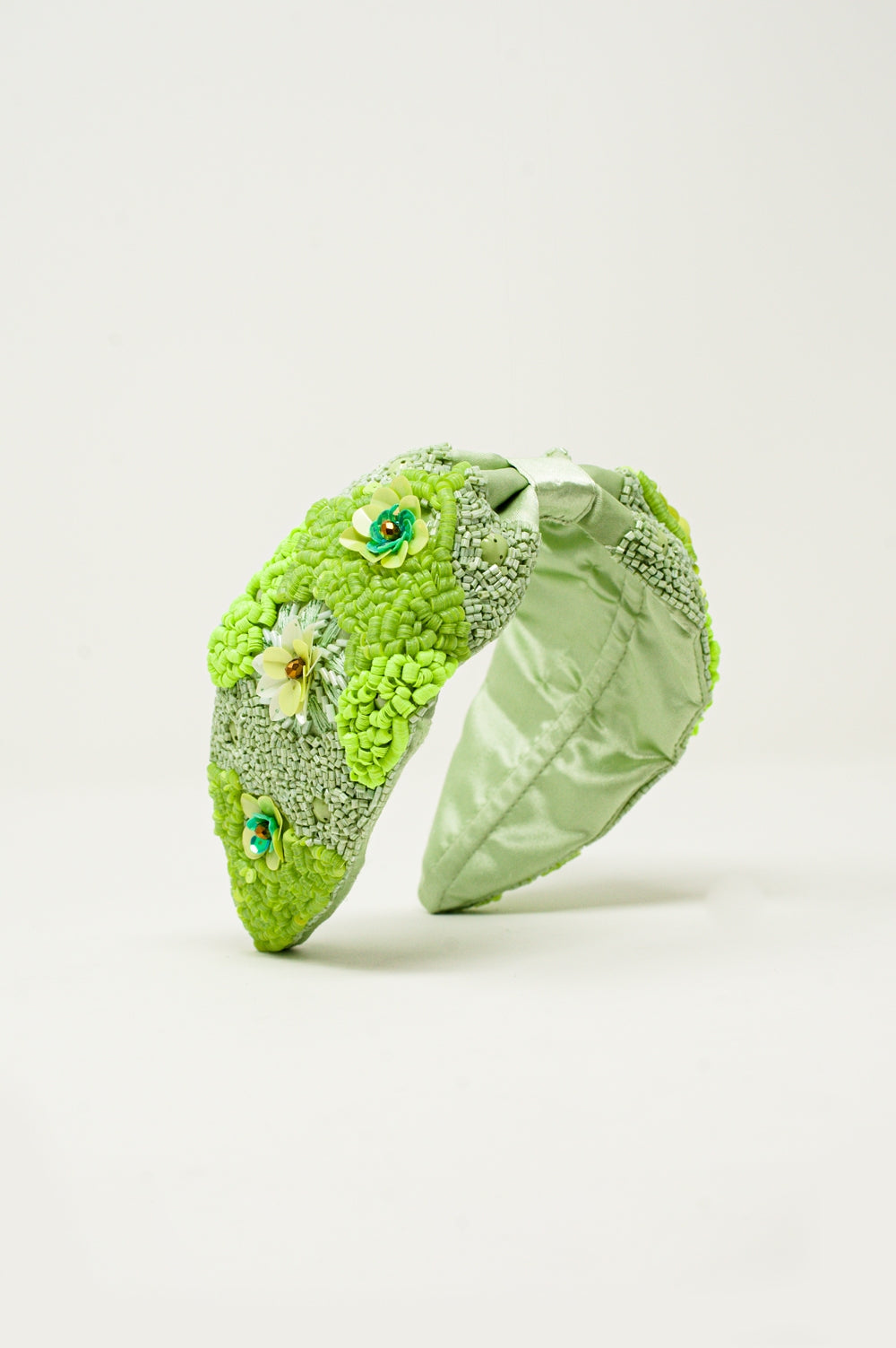 Chunky headband with embellished green flowers - Headbands
