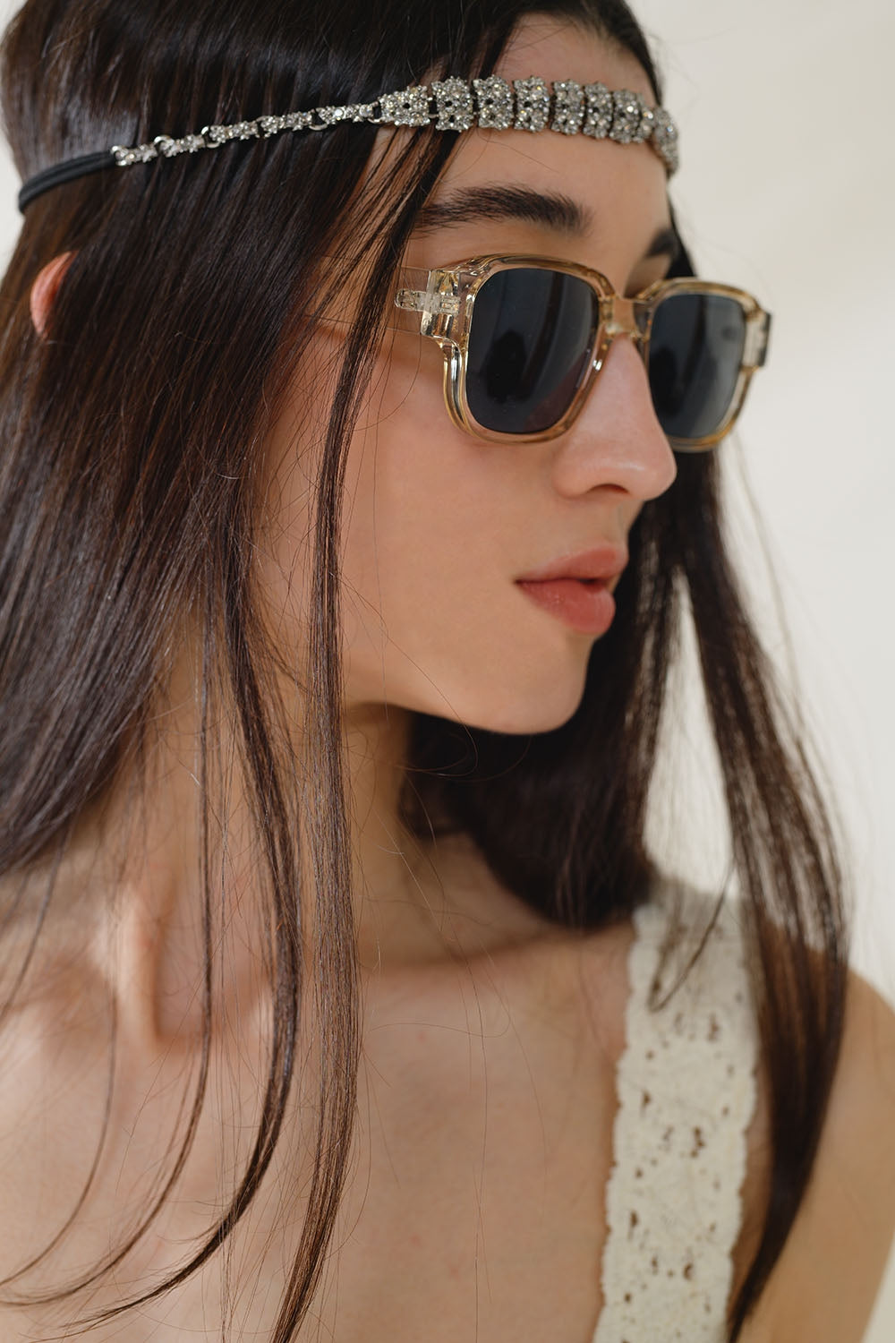 Chunky Square Sunglasses With Transparent Smoky Frame - Sunglasses