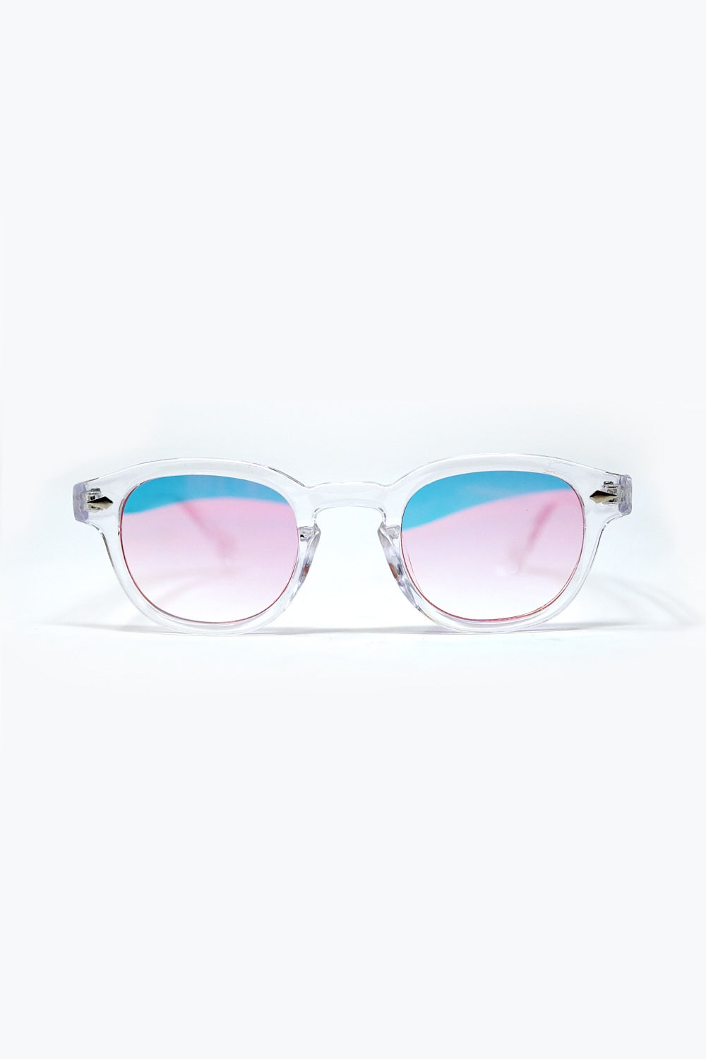 Clear Round Sunglasses With BabyPink Gradient Lense -