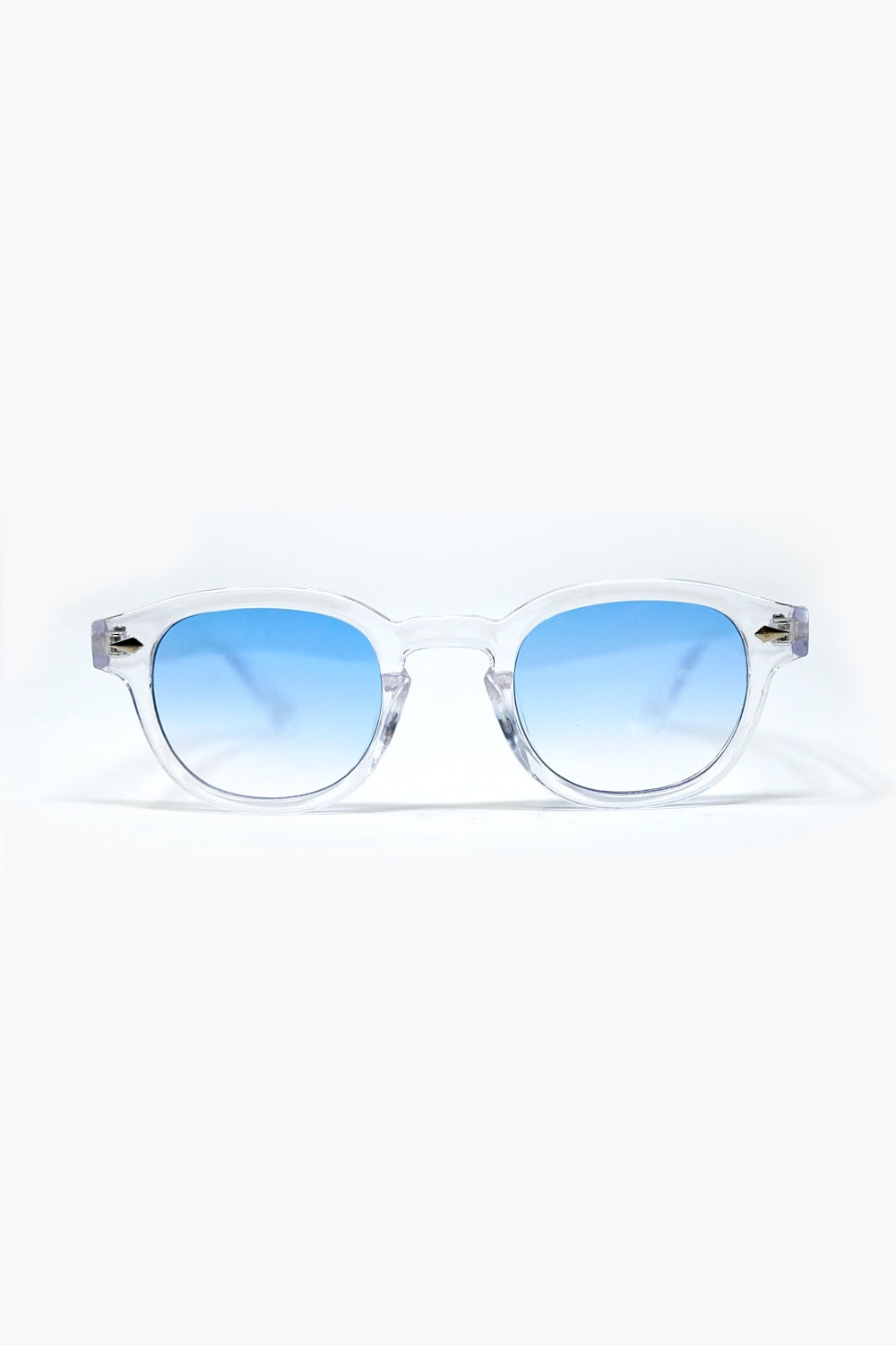 Clear Round Sunglasses With Light Blue Gradient Lense -