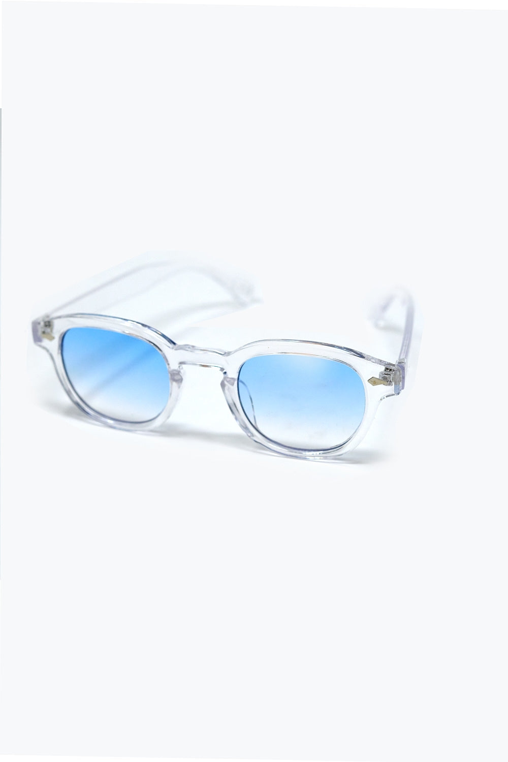 Clear Round Sunglasses With Light Blue Gradient Lense -