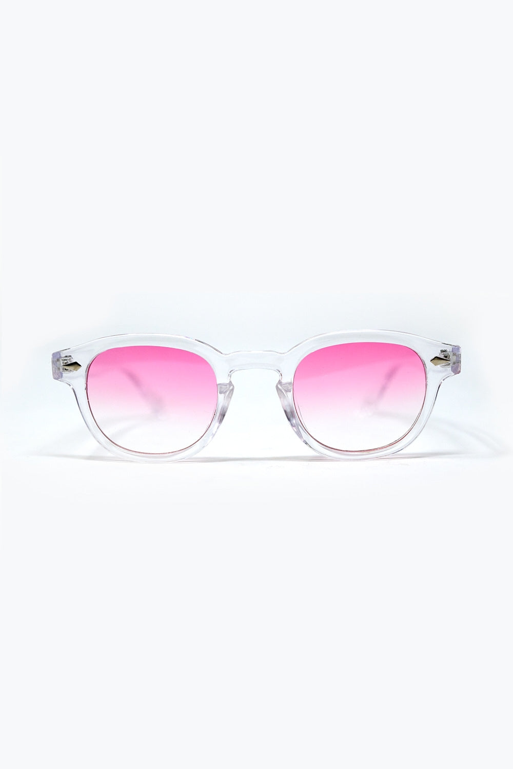 Clear Round Sunglasses With Pink Gradient Lense -
