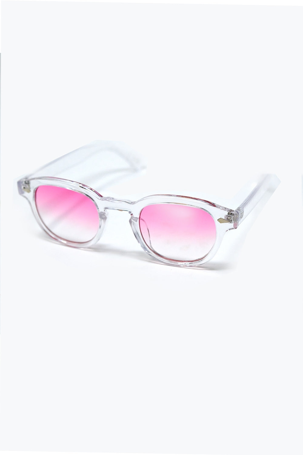 Clear Round Sunglasses With Pink Gradient Lense -