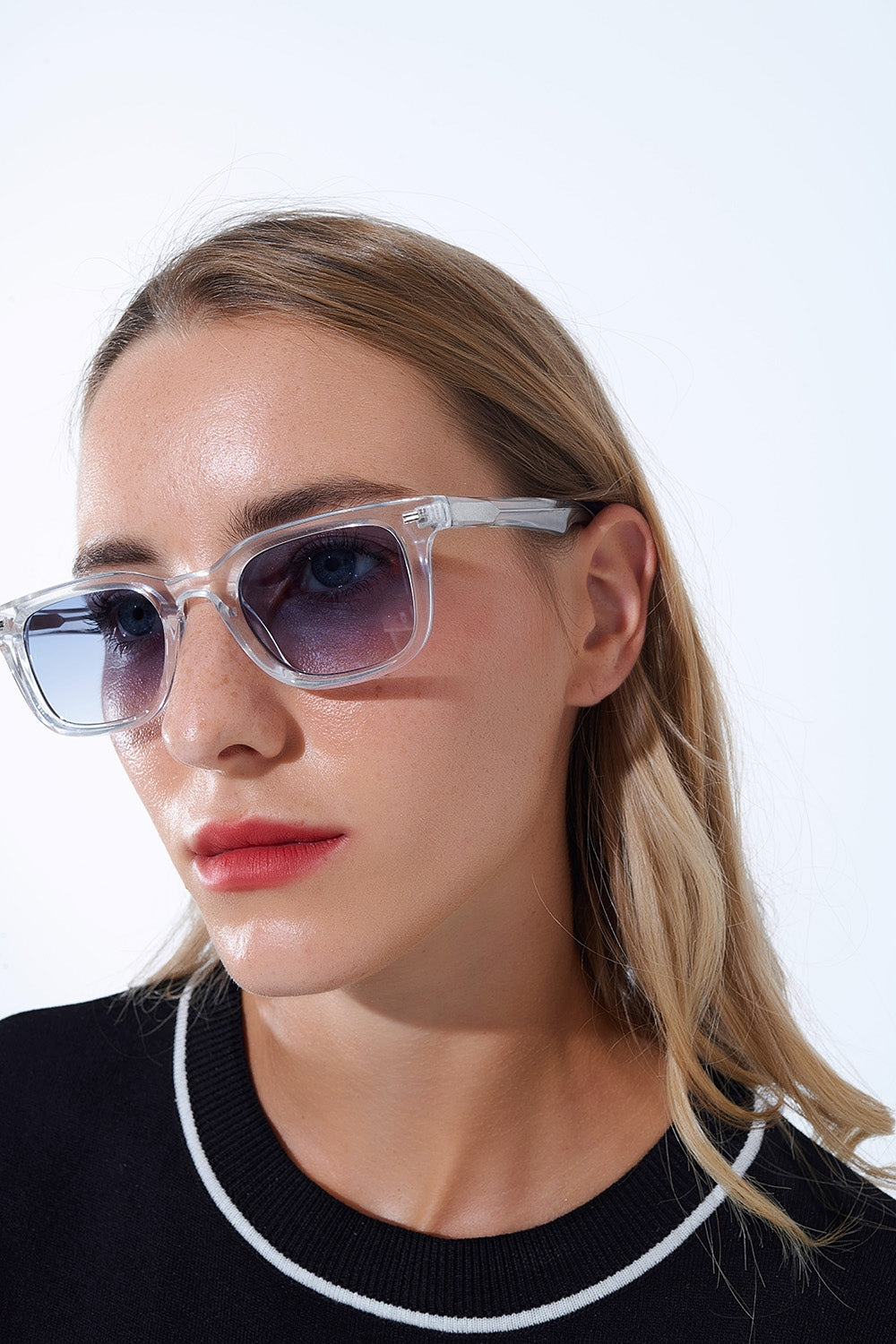 Clear Square Sunglasses with Blue Gradient Lenses -
