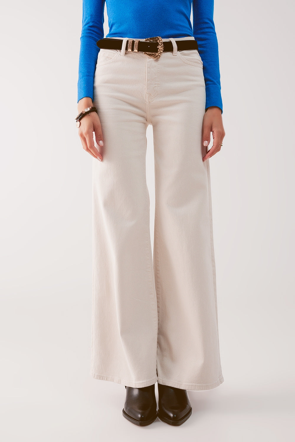 Cotton blend wide leg jeans in beige - Jeans