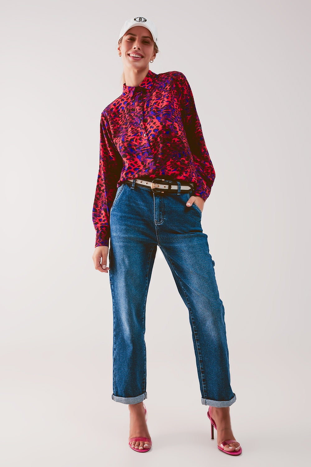 Cotton boyfriend jeans with stretch in medium blue Q2 Jeans BoutiqueLua