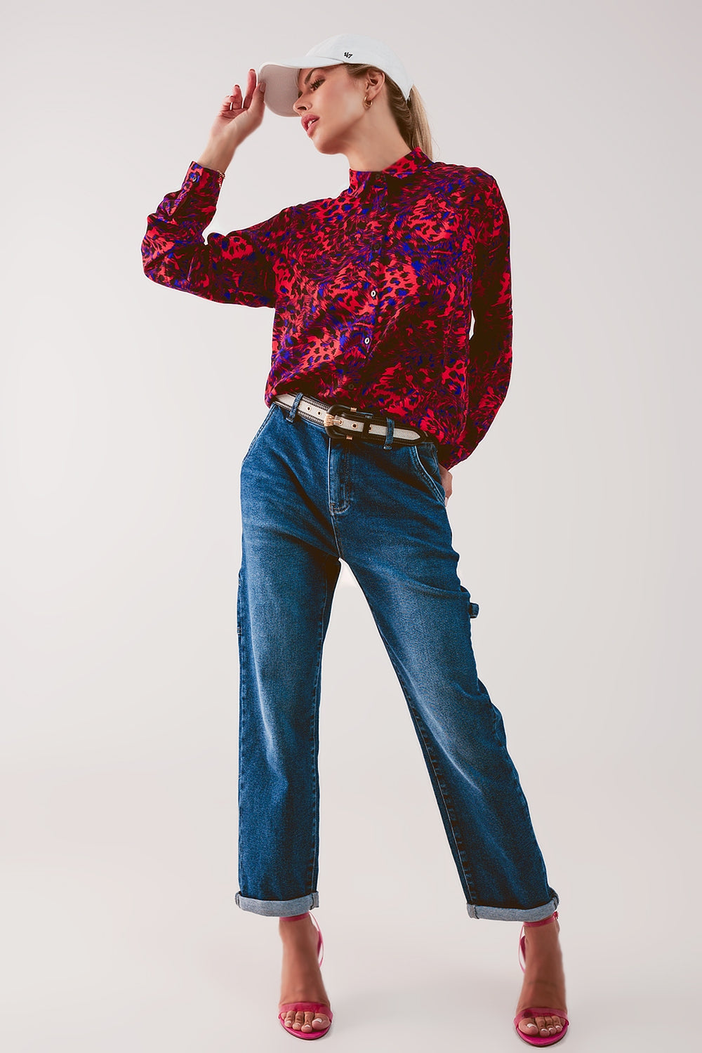 Cotton boyfriend jeans with stretch in medium blue Q2 Jeans BoutiqueLua