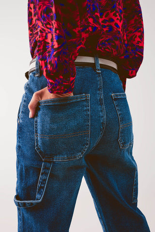 Jean boyfriend en coton extensible bleu moyen