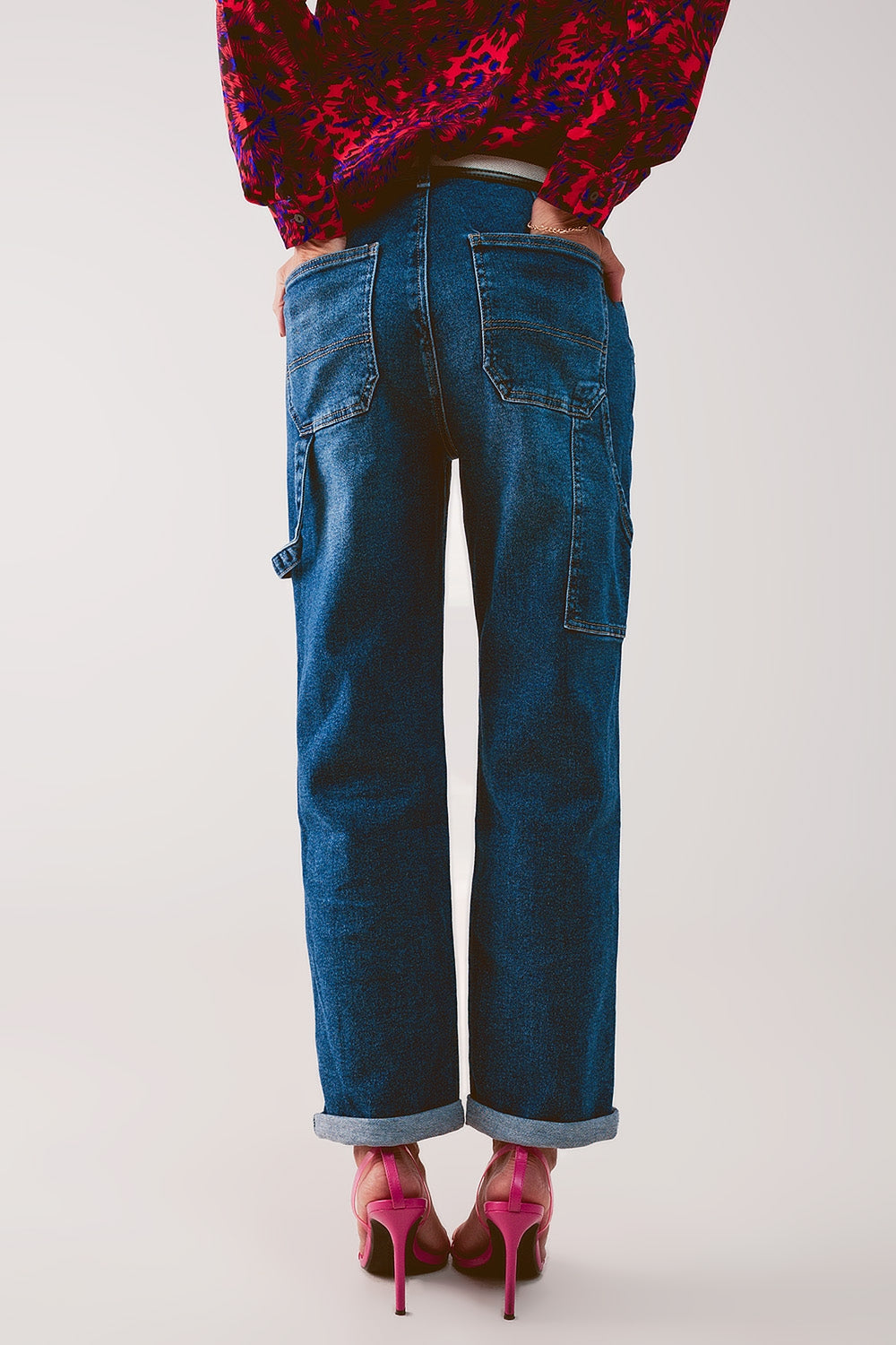 Cotton boyfriend jeans with stretch in medium blue Q2 Jeans BoutiqueLua