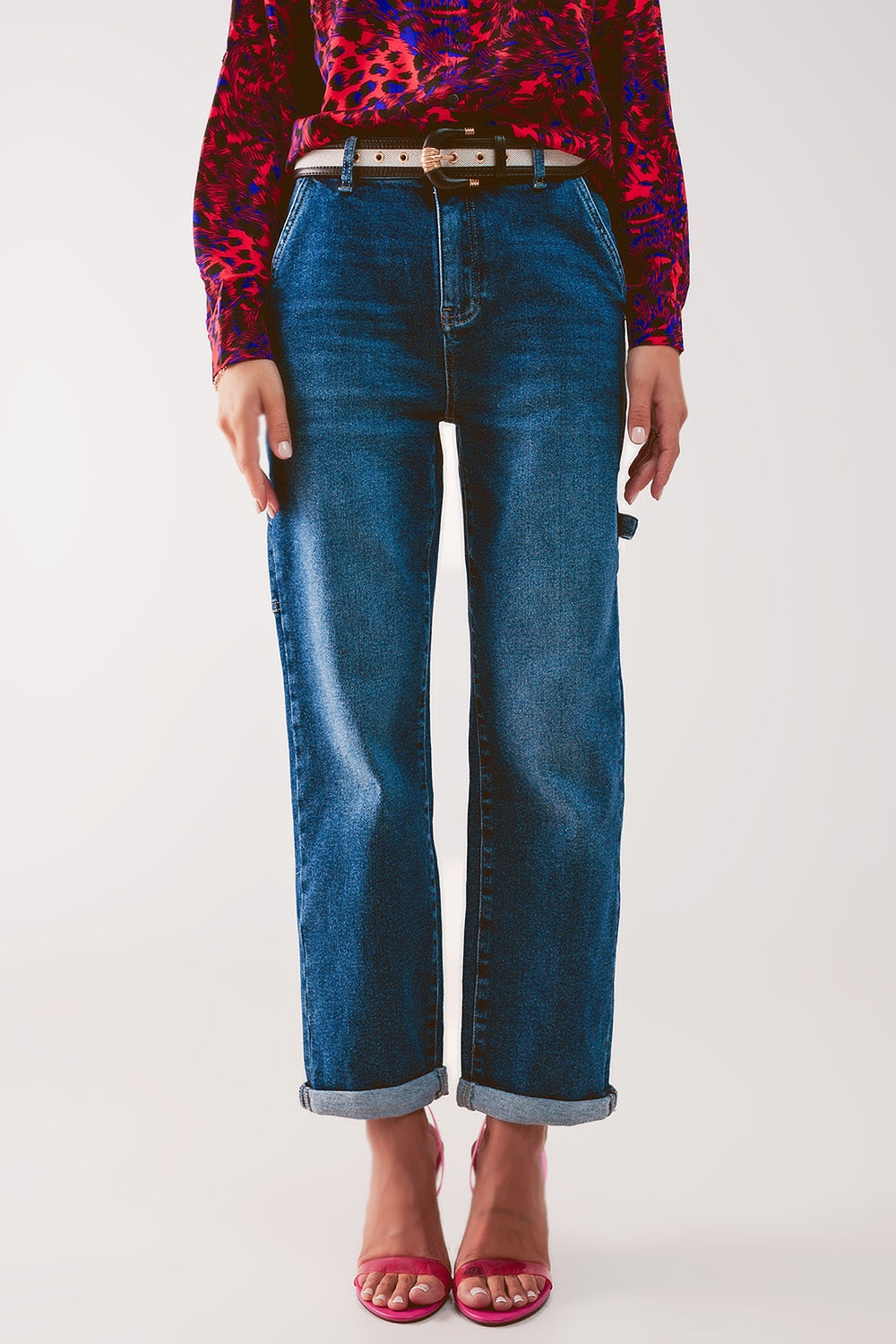 Cotton boyfriend jeans with stretch in medium blue Q2 Jeans BoutiqueLua