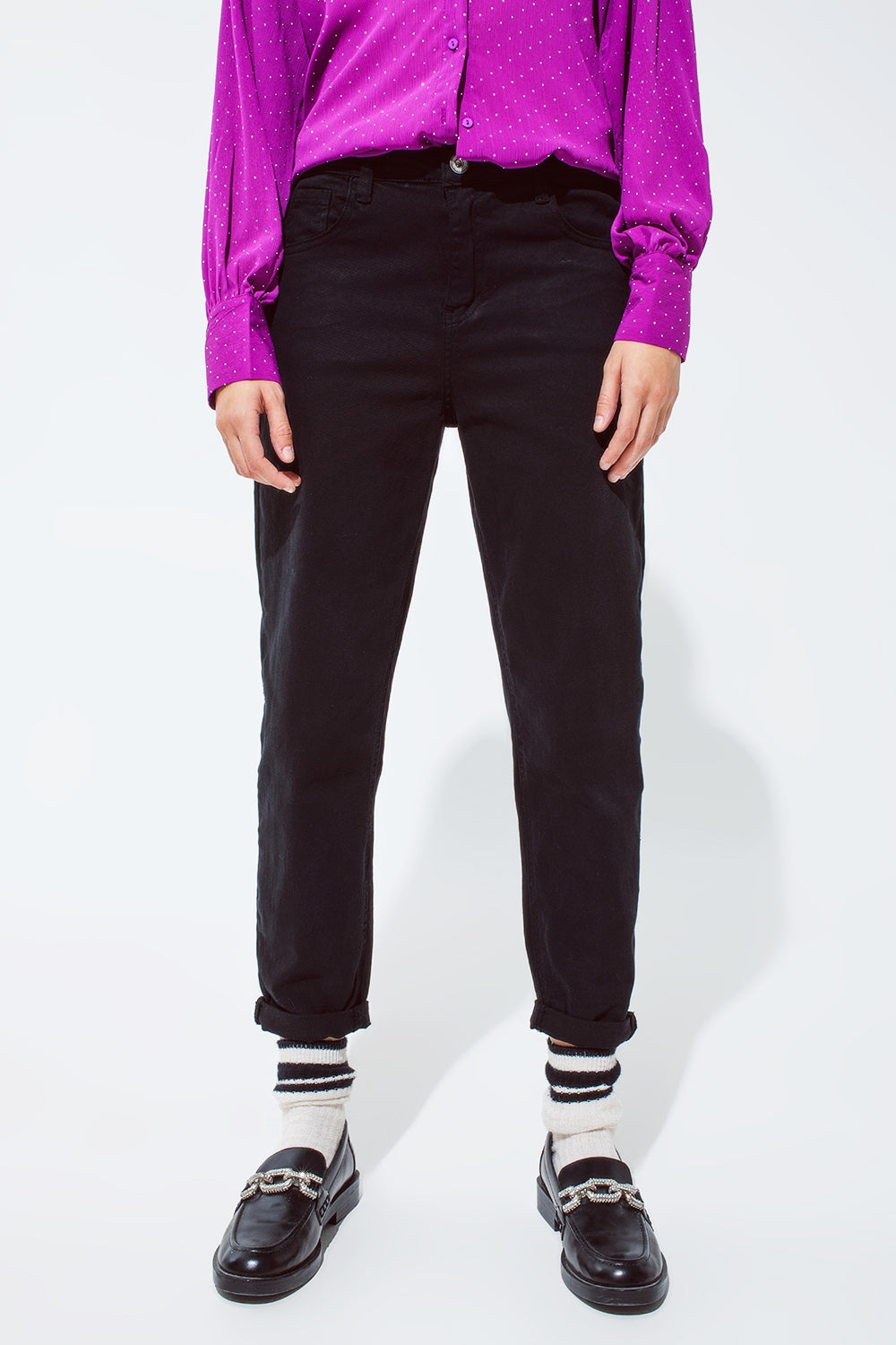 Cotton mid rise slouchy jean in black - Jeans