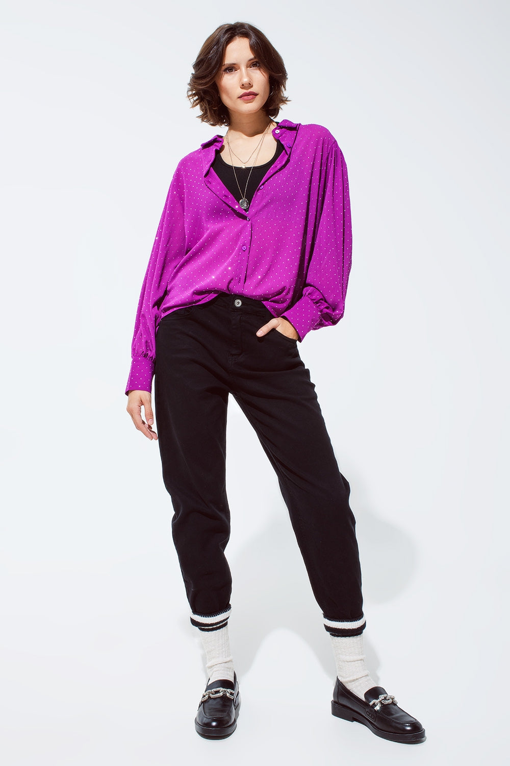 Cotton mid rise slouchy jean in black - Jeans