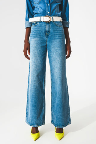 cotton wide leg jeans in Blue
